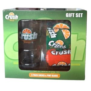 Orange Crush 3 pack pair crew socks and 12 oz pint glass gift set